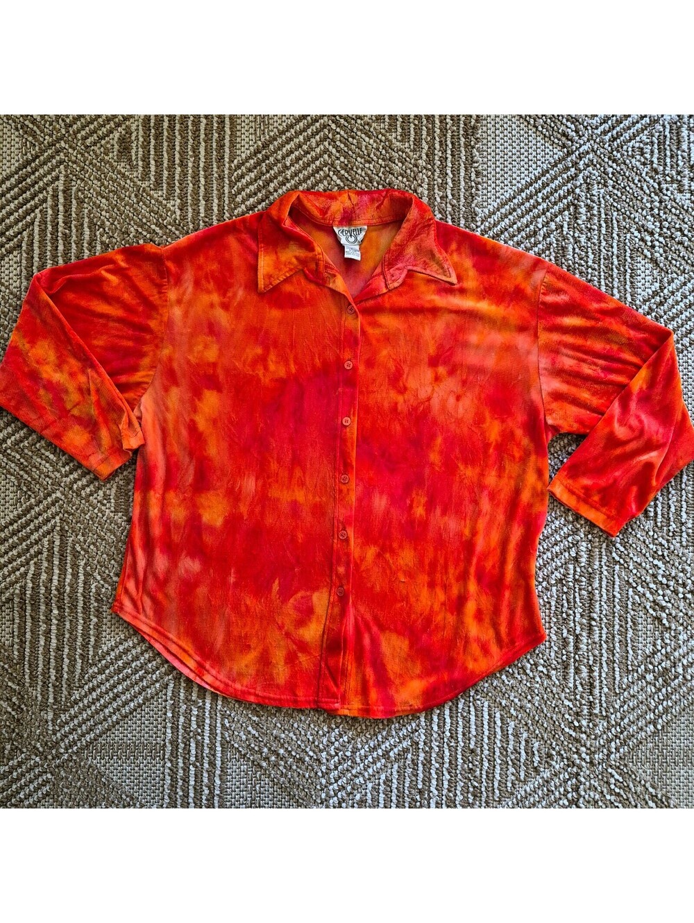 VTG 90s Cervelle Tie Dye Velour Button Down Top 1X